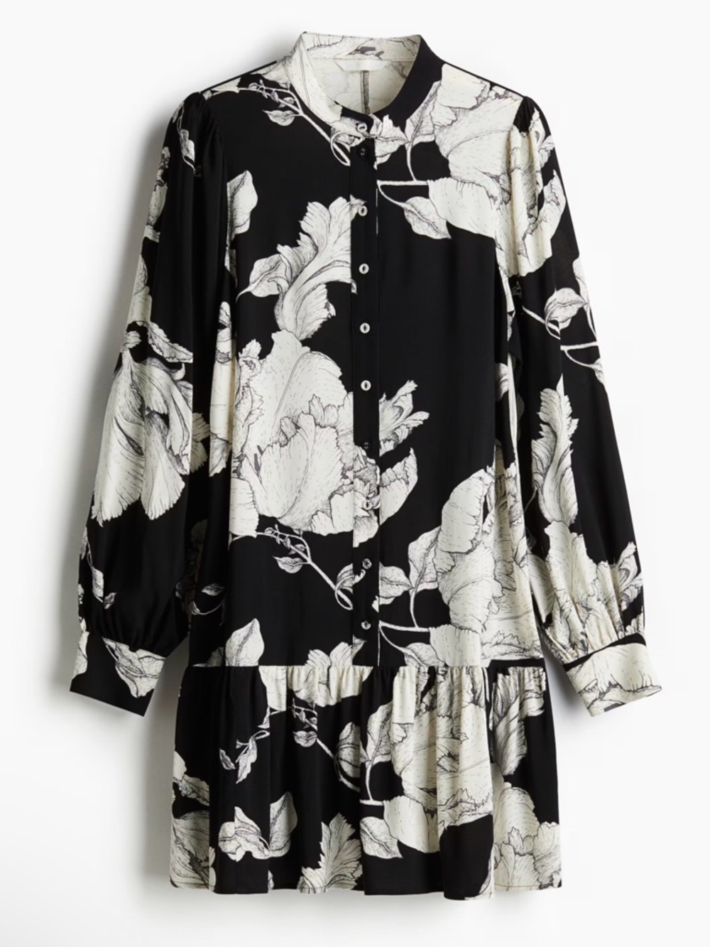 H&M Viscose Patterned Dress - Size XL - Black and White Floral